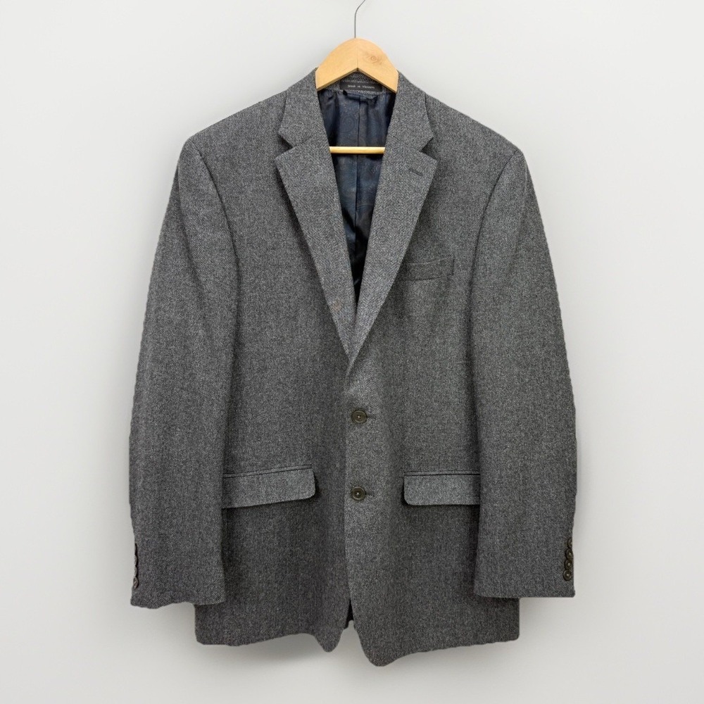 Ralph Lauren LRL Mens 42L Wool Cashmere Herringbone‎ Blazer Jacket Gray Classic